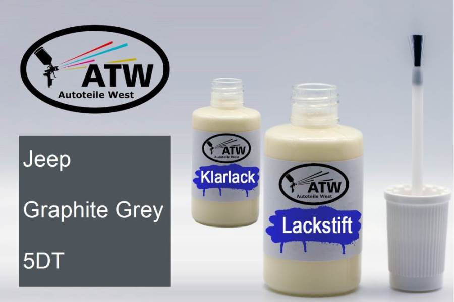 Jeep, Graphite Grey, 5DT: 20ml Lackstift + 20ml Klarlack - Set, von ATW Autoteile West.